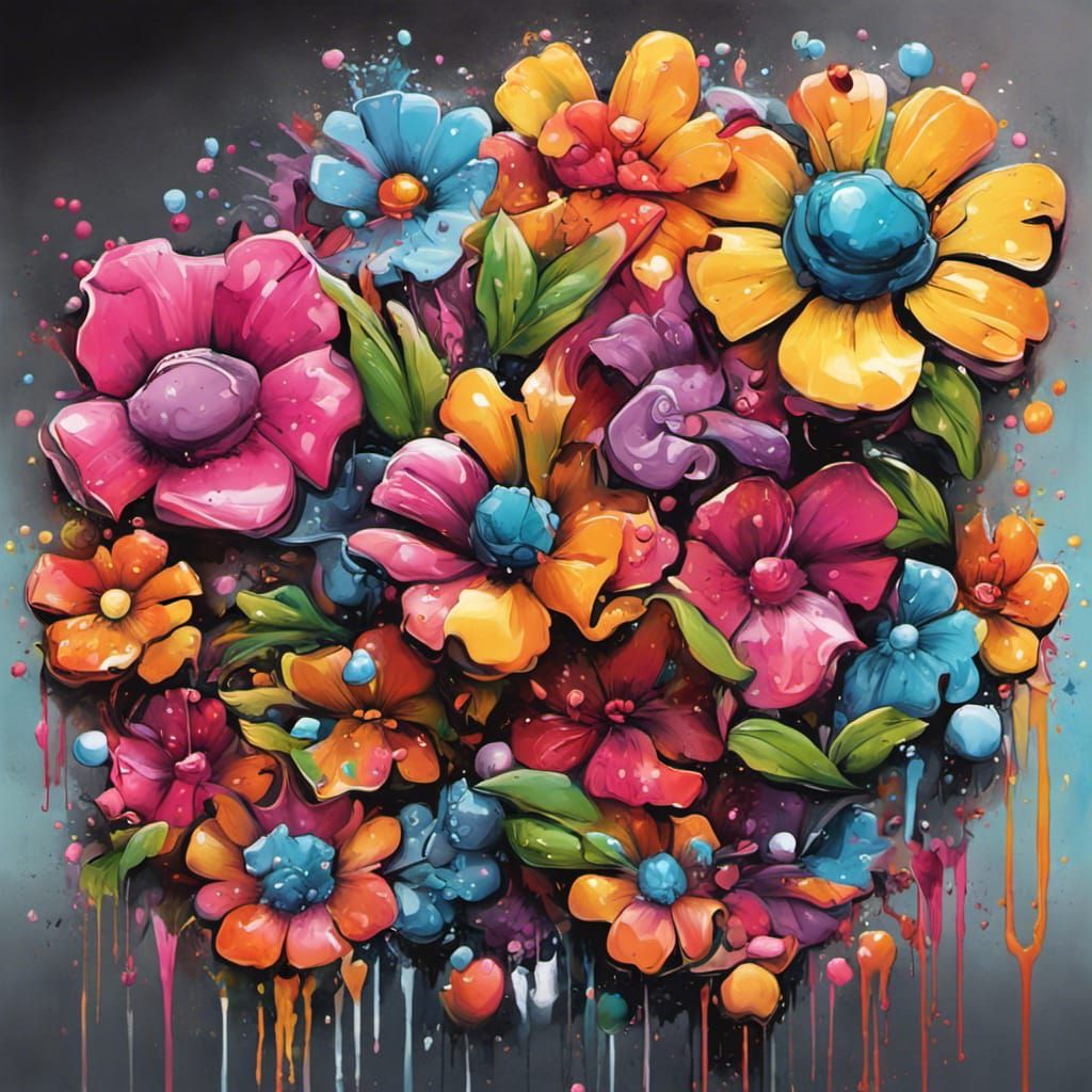 Colorful Graffiti Art Flowers in Splash Art Style