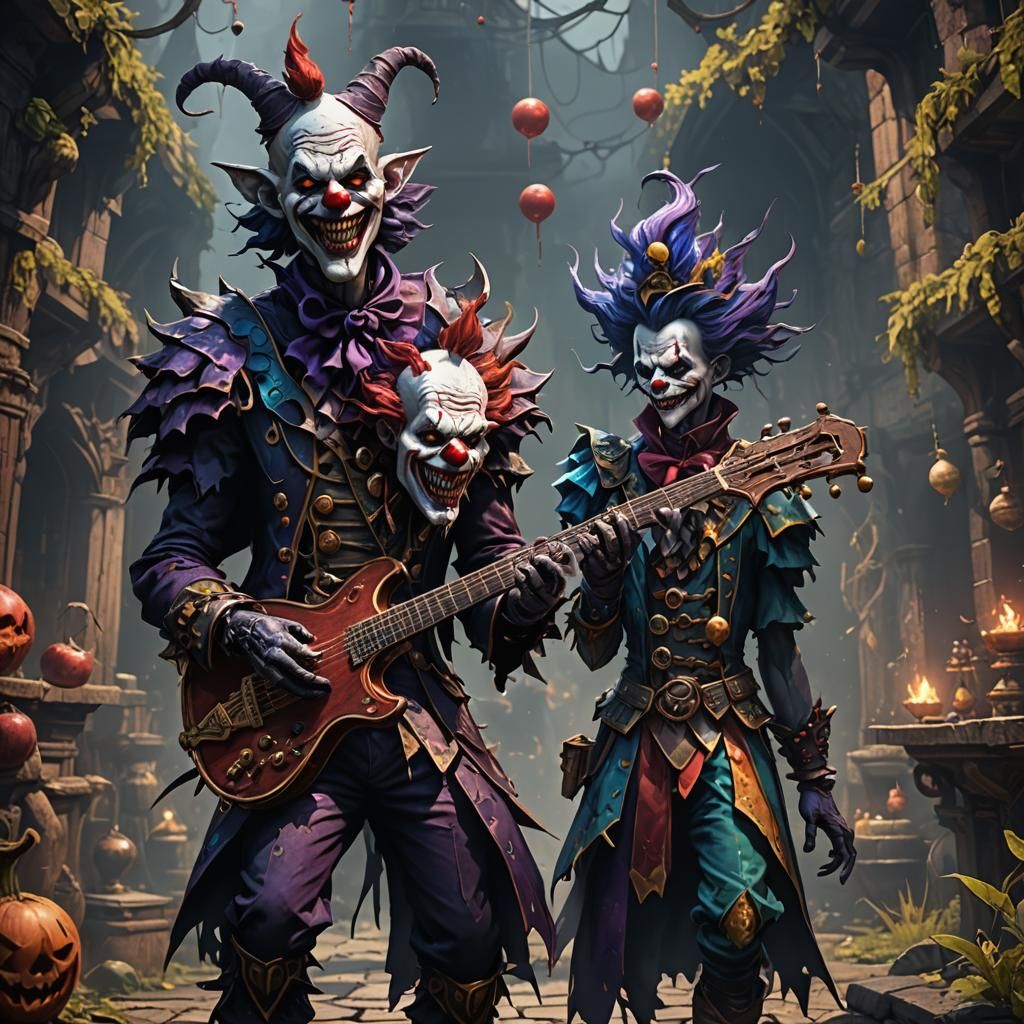 Shadow Demon Clown Bard in Detailed Matte Painting Style