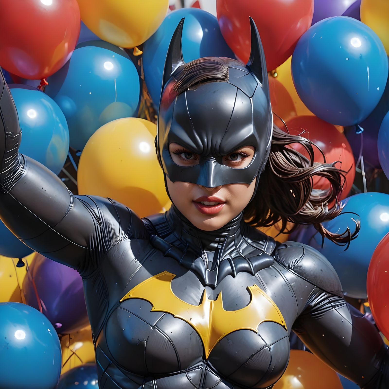 Muscular Korean Batwoman Flexing Biceps