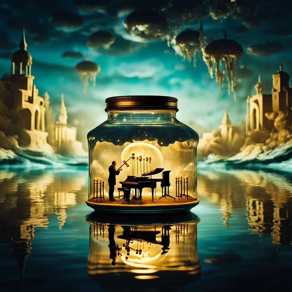 Surreal Concert Stage in Vintage Jar
