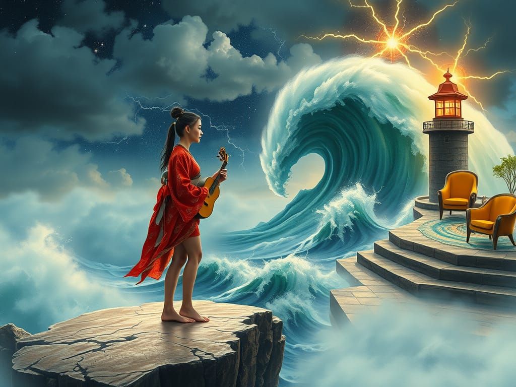 Lone Figure Contemplates Void Before Starry Night