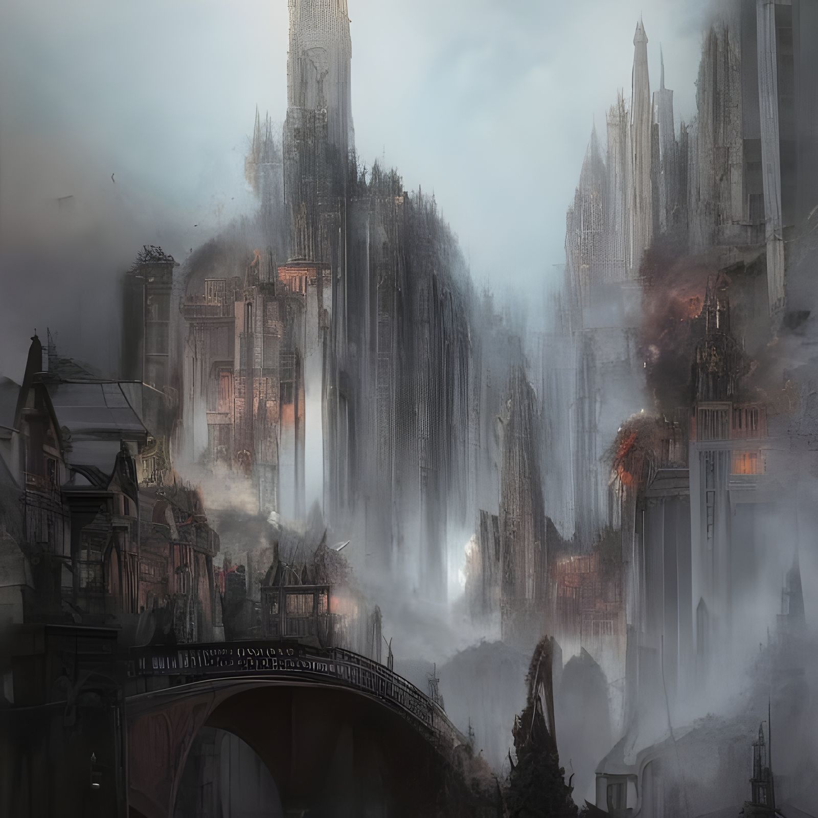 Futuristic Cityscape with Bizarre Creatures in Hyperreal Det...