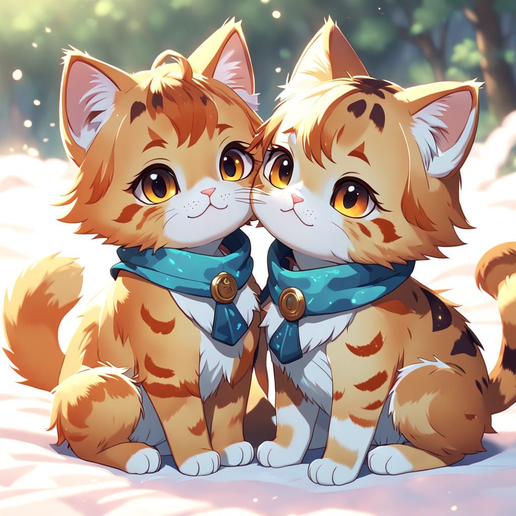 Cute Orange Tabby Kittens in Anime-Inspired 3D Art