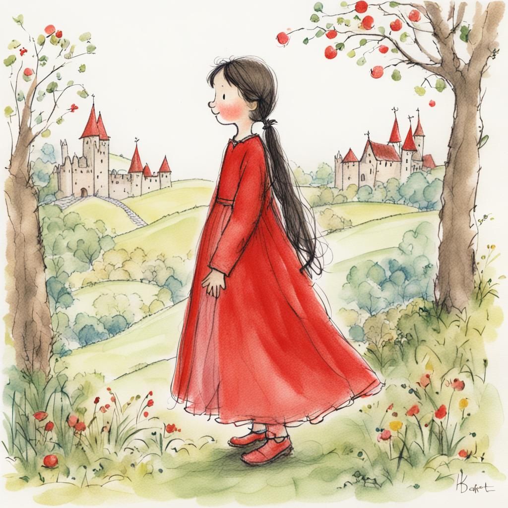 Medieval Princess in Crayon, Childlike Drawing Style