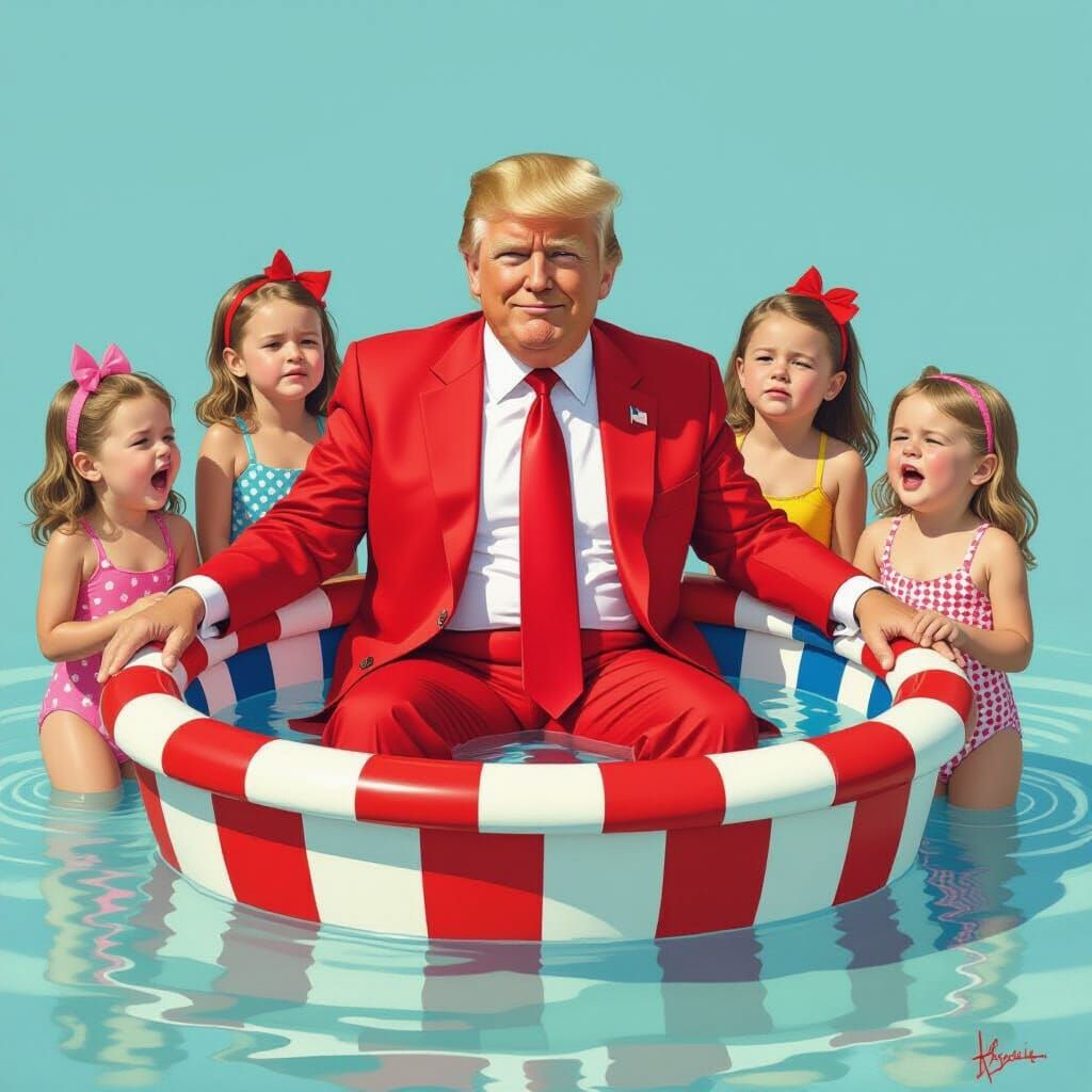 Trump in Kiddy Pool: Satirical Illustration