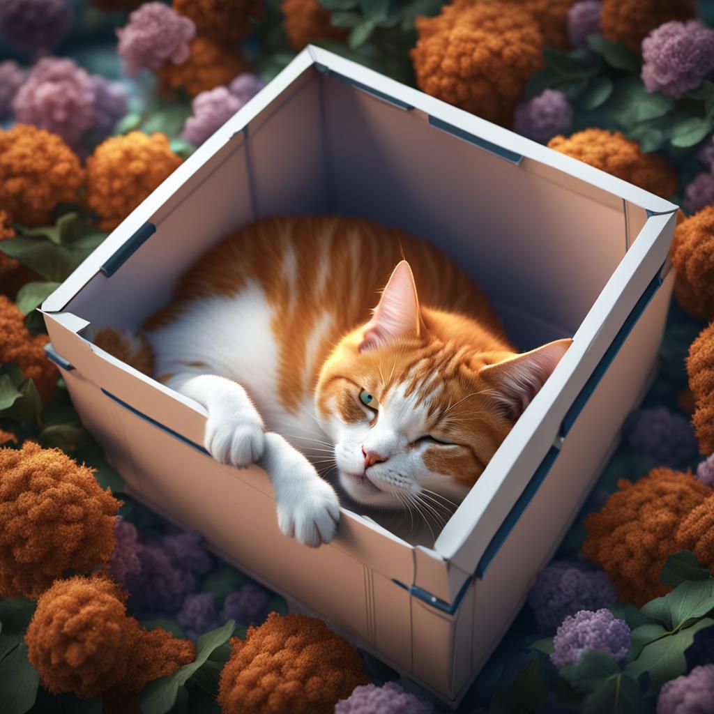 Ginger Cat Napping: Detailed Matte Painting