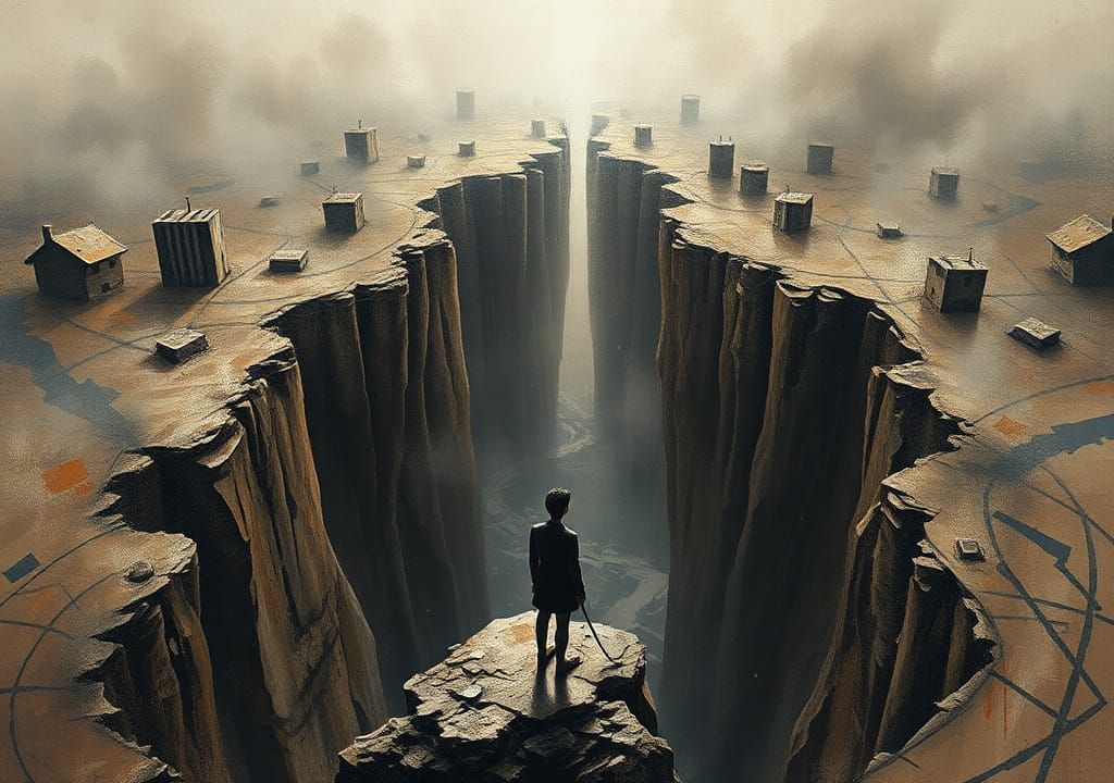 Contemplative Figure at the Edge of a Chasm