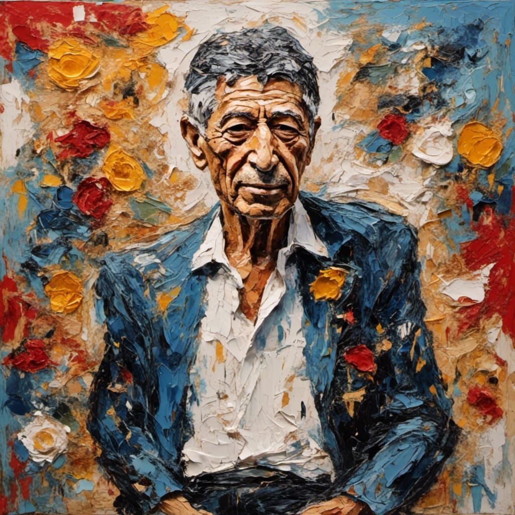 Leonard Cohen Impasto Style Portrait
