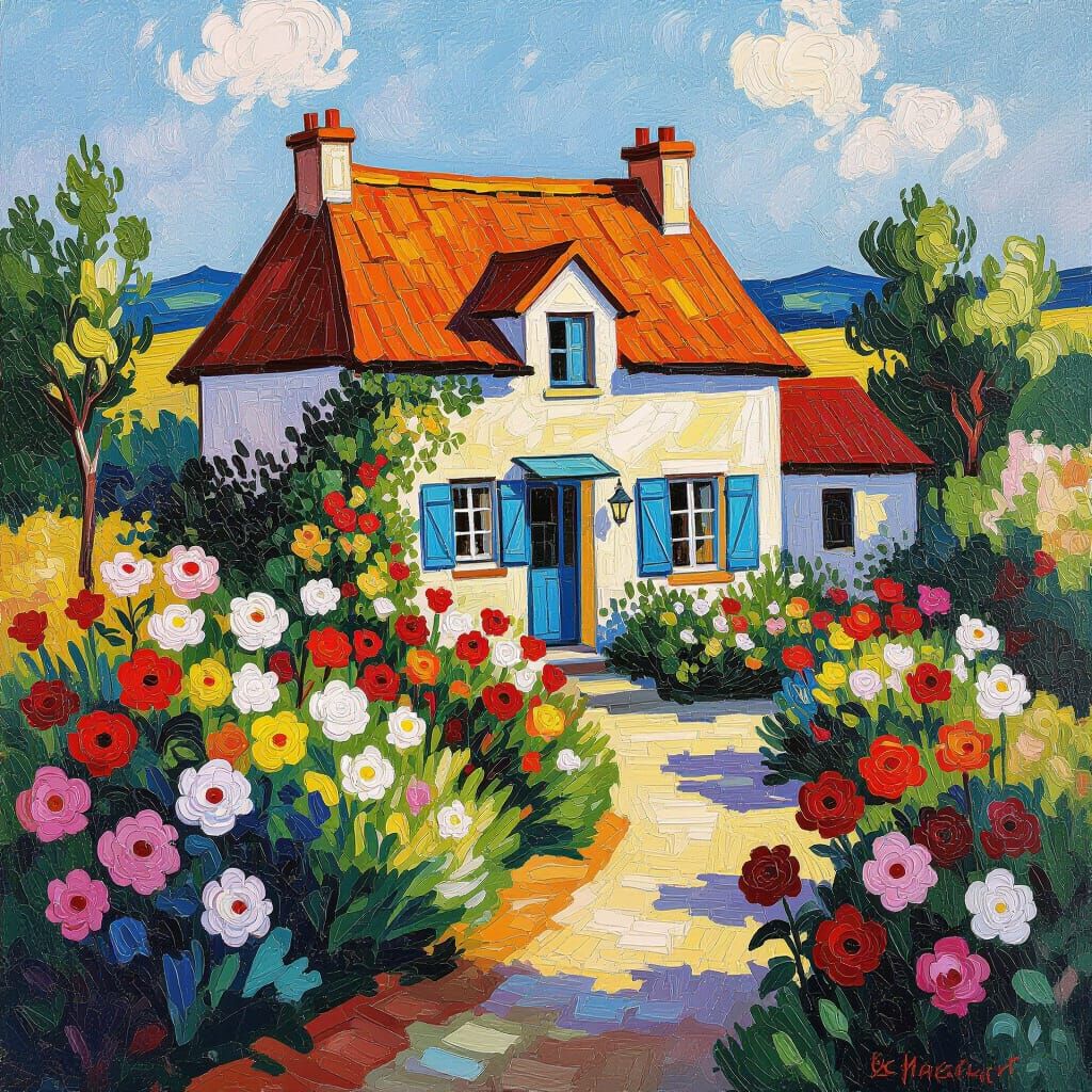 Rose Garden in Impressionistic Style