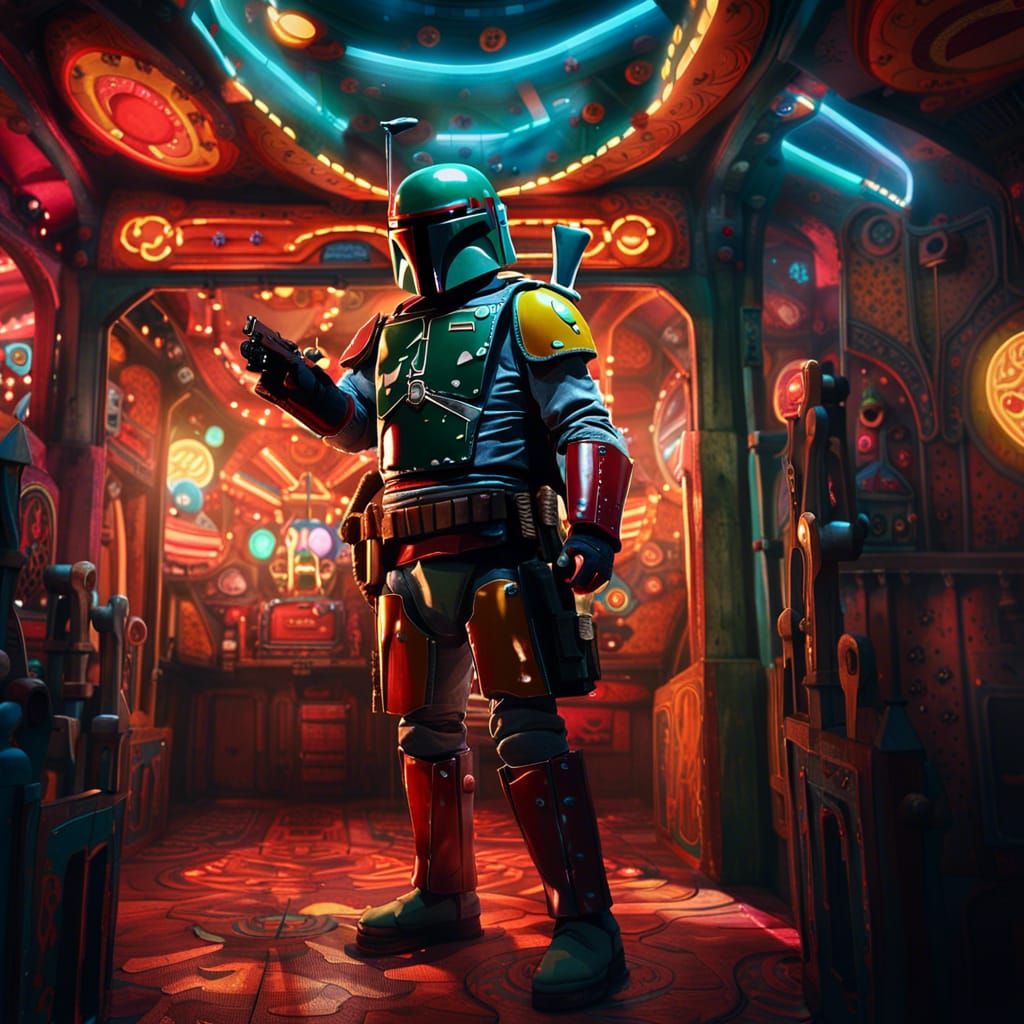 Boba Fett in Eerie Sci-Fi Funhouse