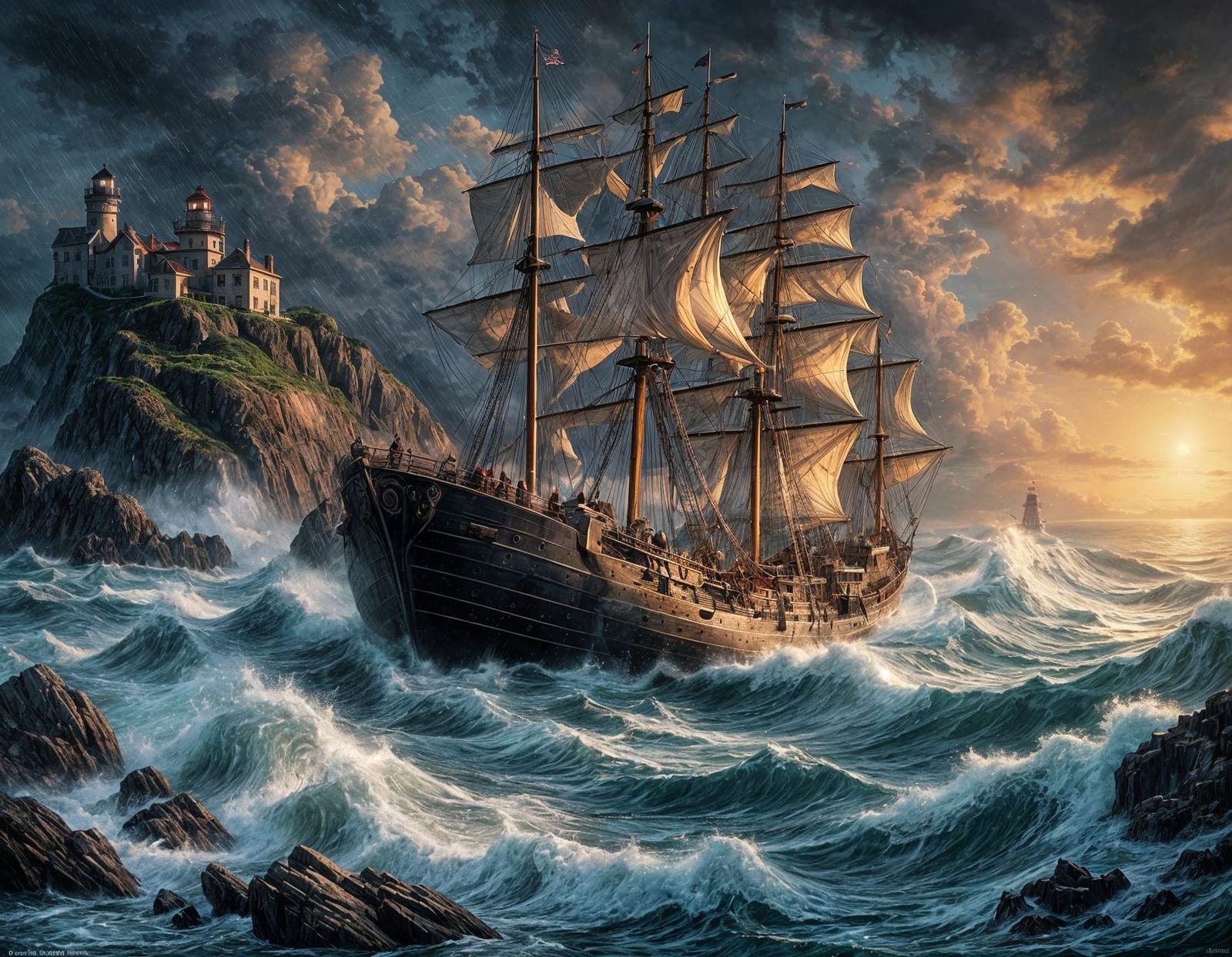 Lighthouse in Stormy Seas Comic Book Art