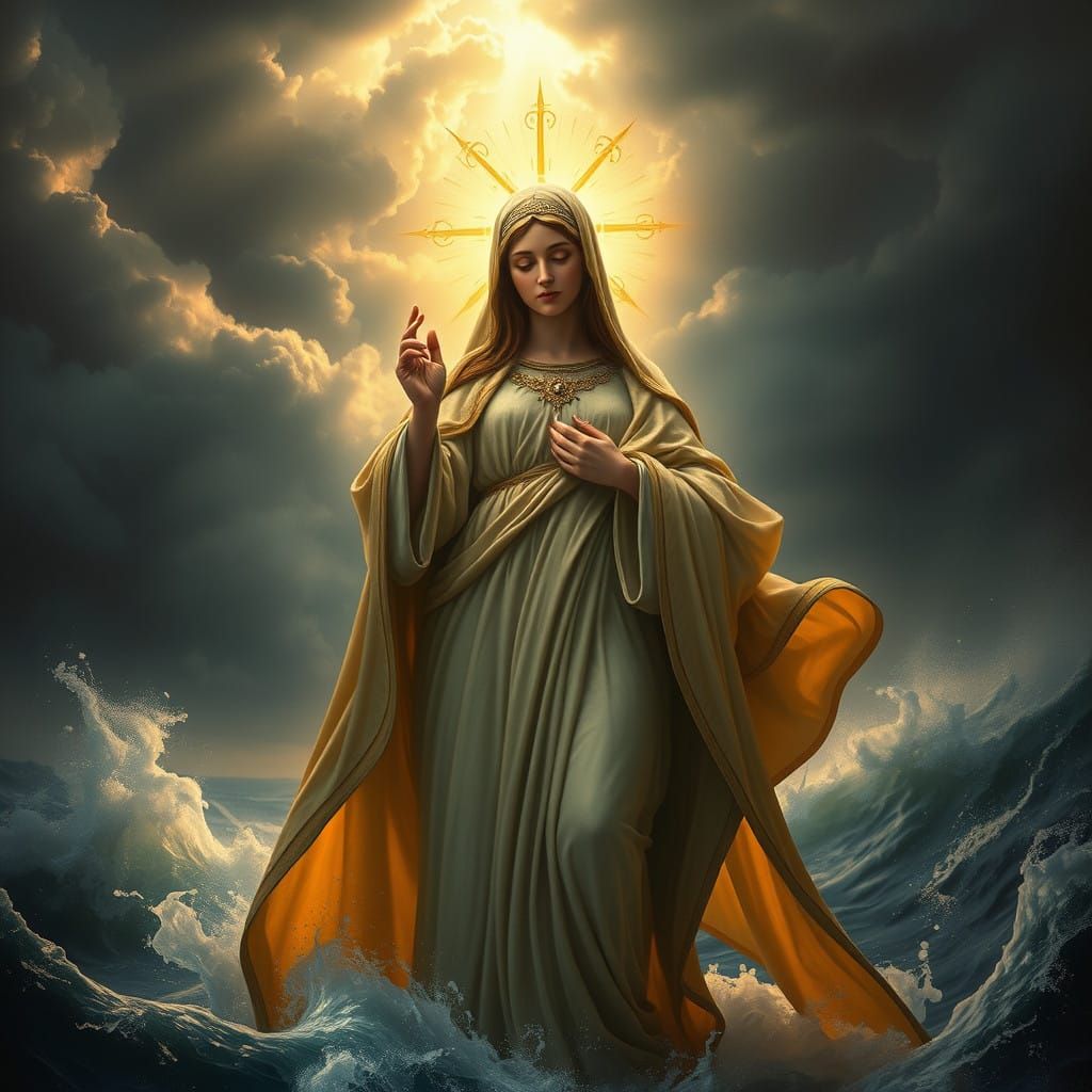 Majestic Holy Mary Stella Maris in Turbulent Seas, in a Phot...