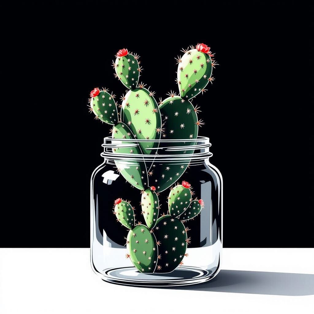Minimalist Cactus Line Drawing in Glass Jar