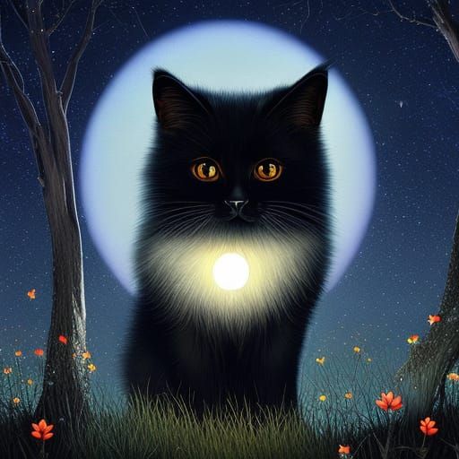 Black Kitten in Enchanted Forest: Hyperrealistic Fantasy Art