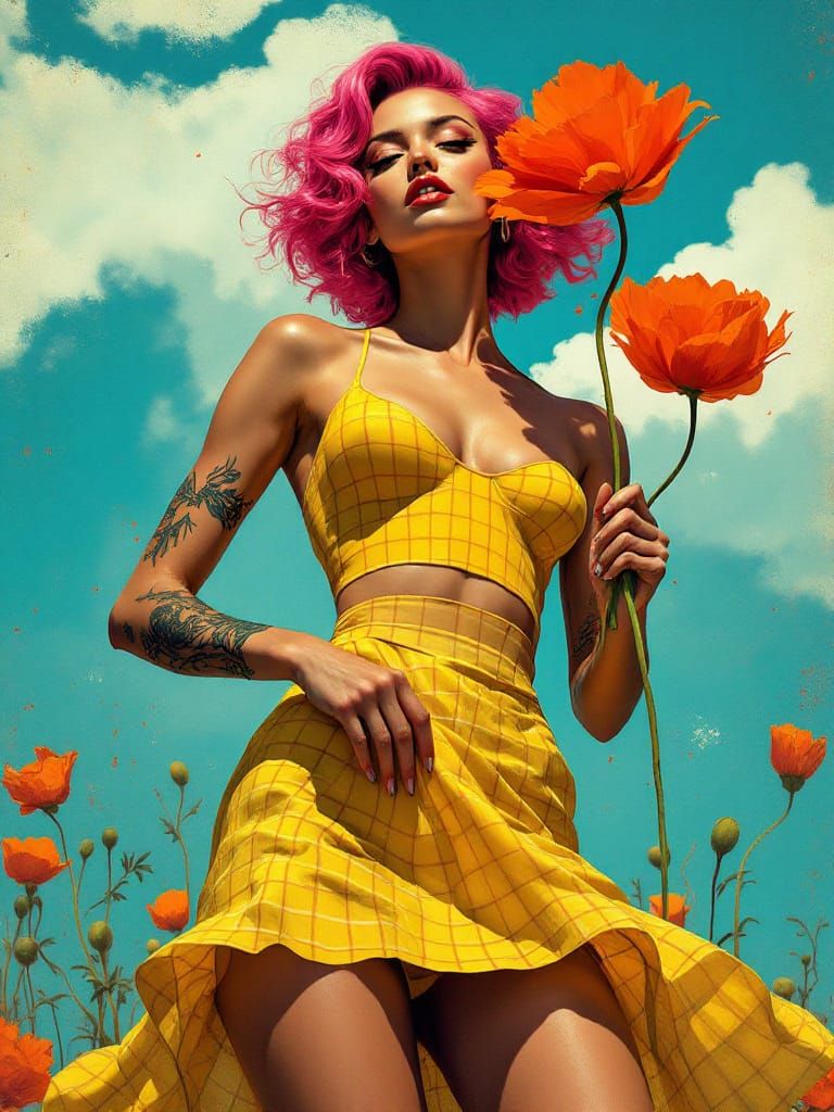 Art Deco Woman with Giant Poppy, Bold Street Art Style