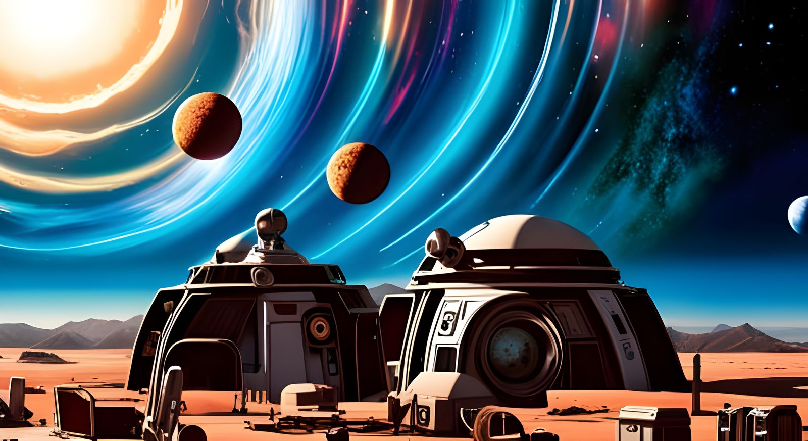 Astronauts on Moon Base in Metallic Digital Art