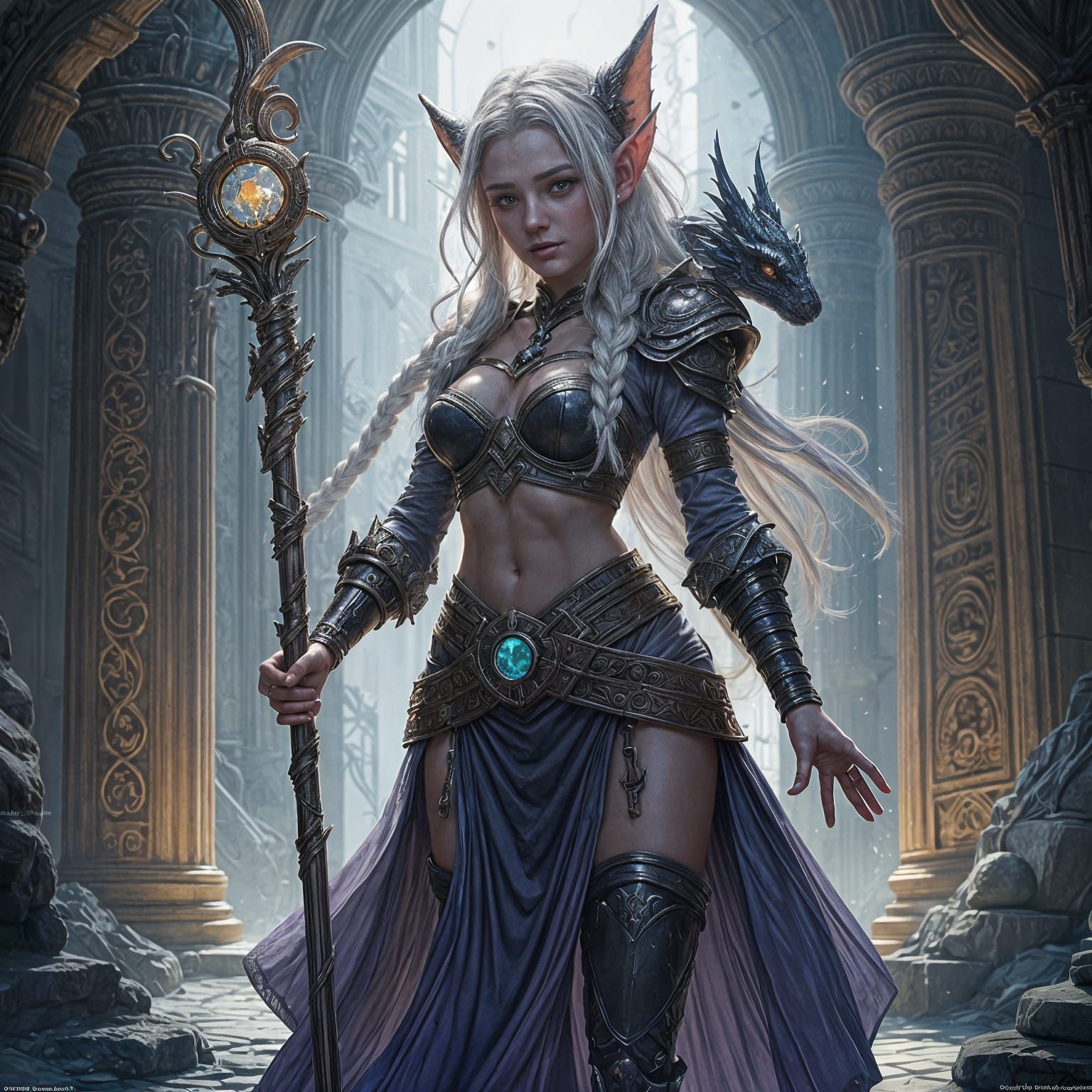 Elegant Magical Elf in a Dark Fantasy Scene