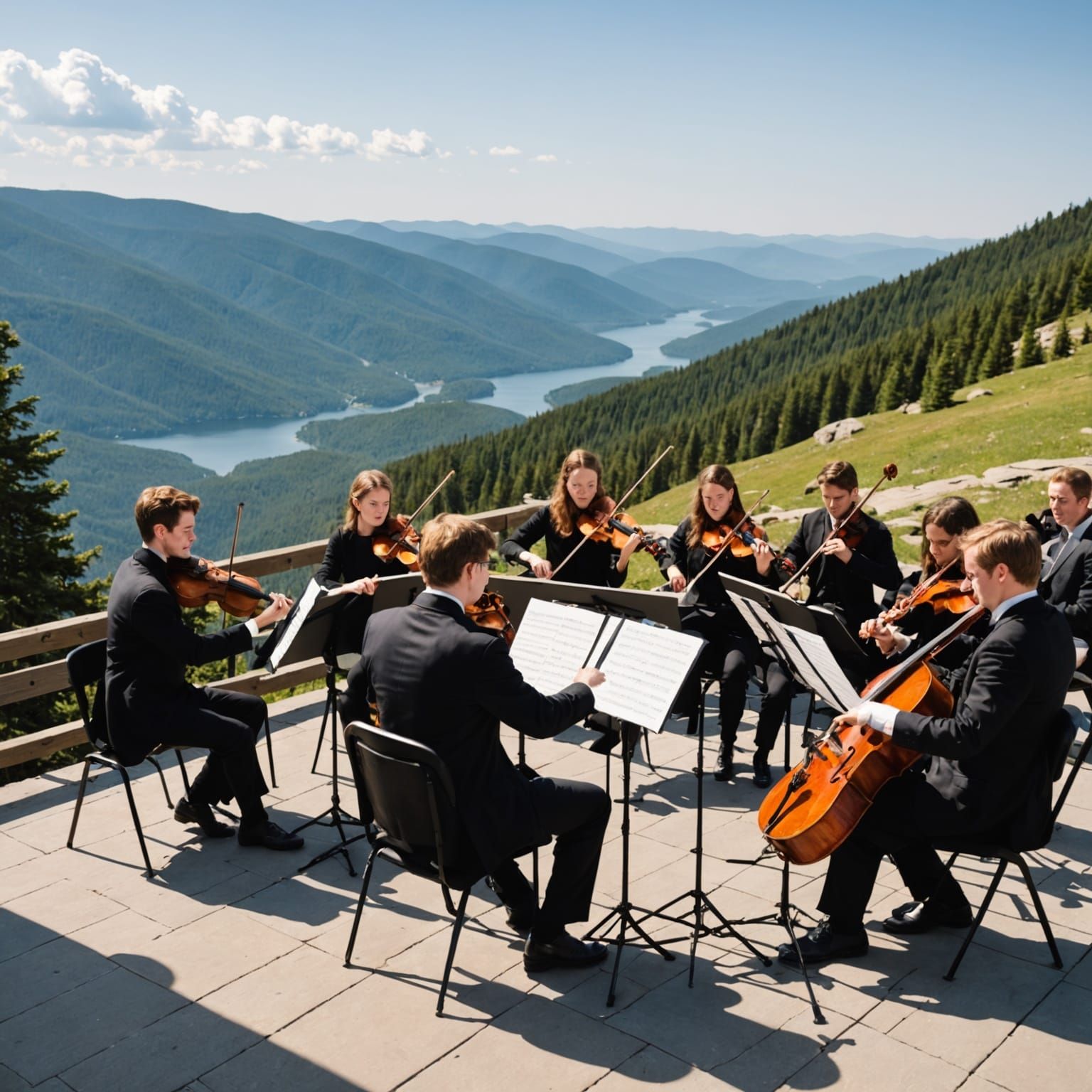 Majestic Chamber Orchestra on a Serene Mountain Peak