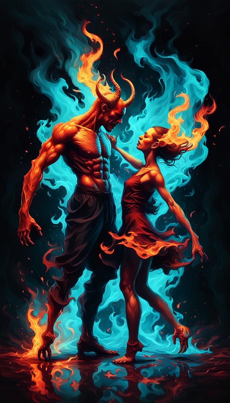 Passionate Dance in Flames: Dark Fantasy Art
