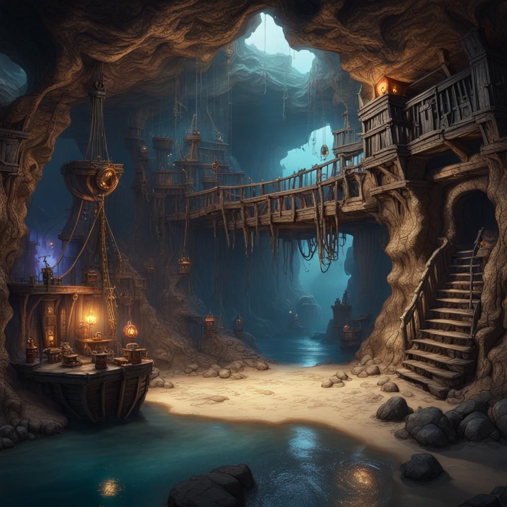 Pirate Hideout: Detailed Matte Painting in Underground Locat...