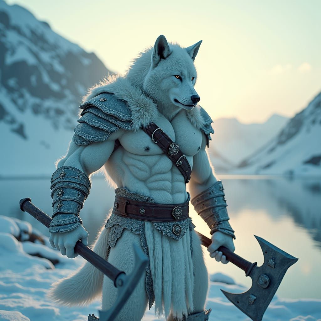 Wolf Warrior in Ice Armor, Cinematic Film Still