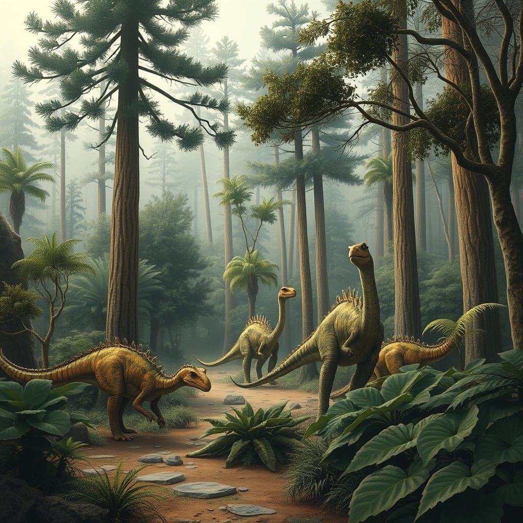 Jurassic Forest Scene in Paleoart Style