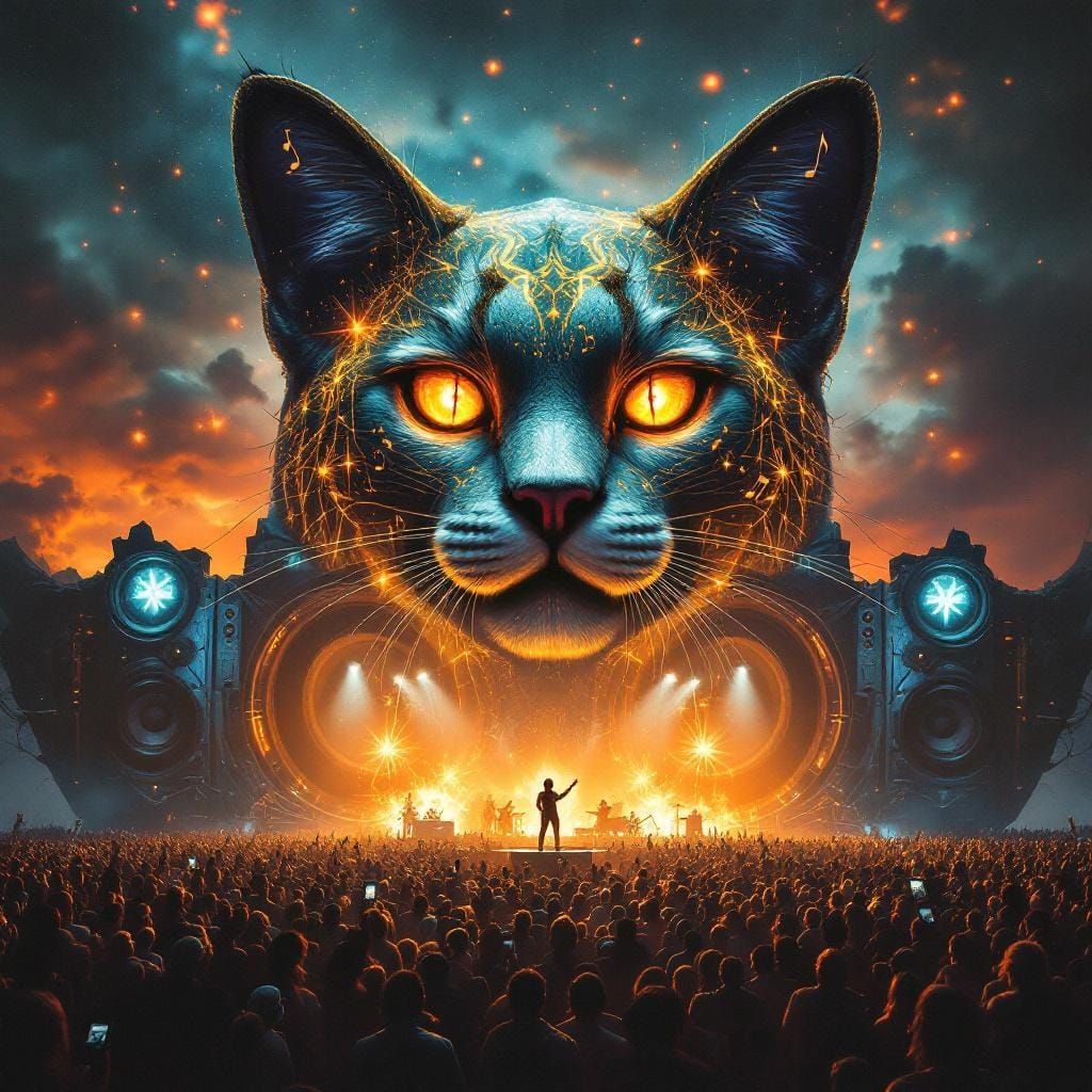 Airbrushed Caracal Band Double Exposure in Fantastical Style