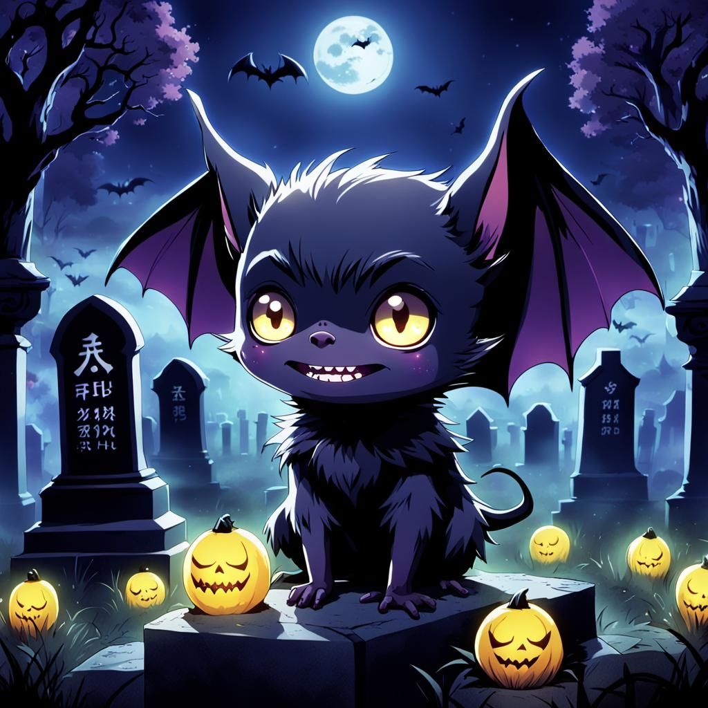 Cute Vampire Bat in Dark Anime Style
