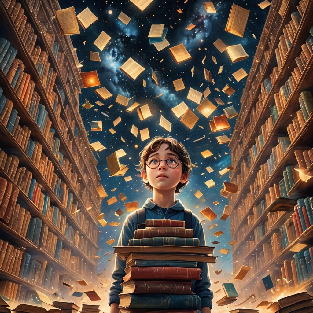 Infinite Celestial Library: Watercolor Matte Painting