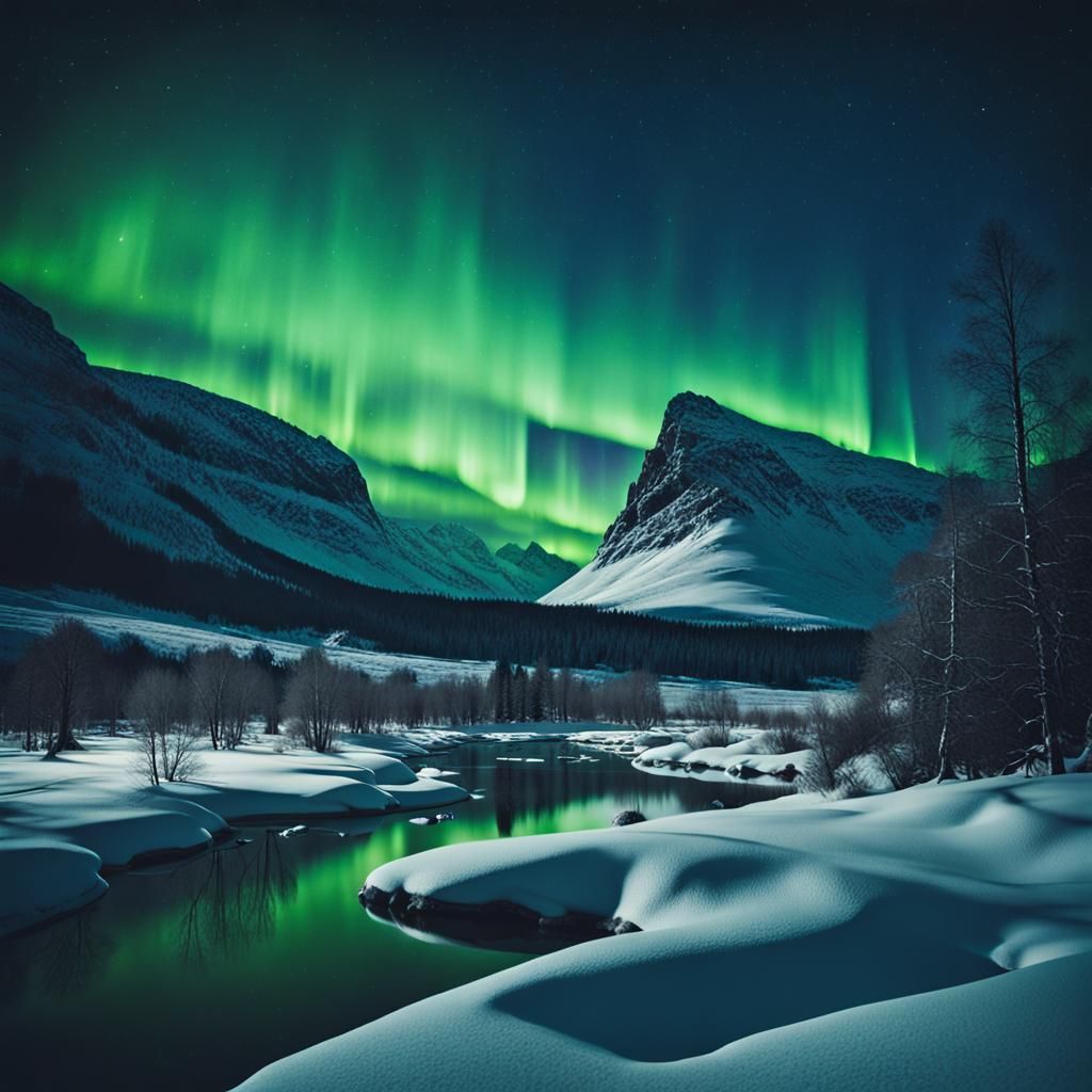 Dramatic Aurora Borealis Over Alien Valley