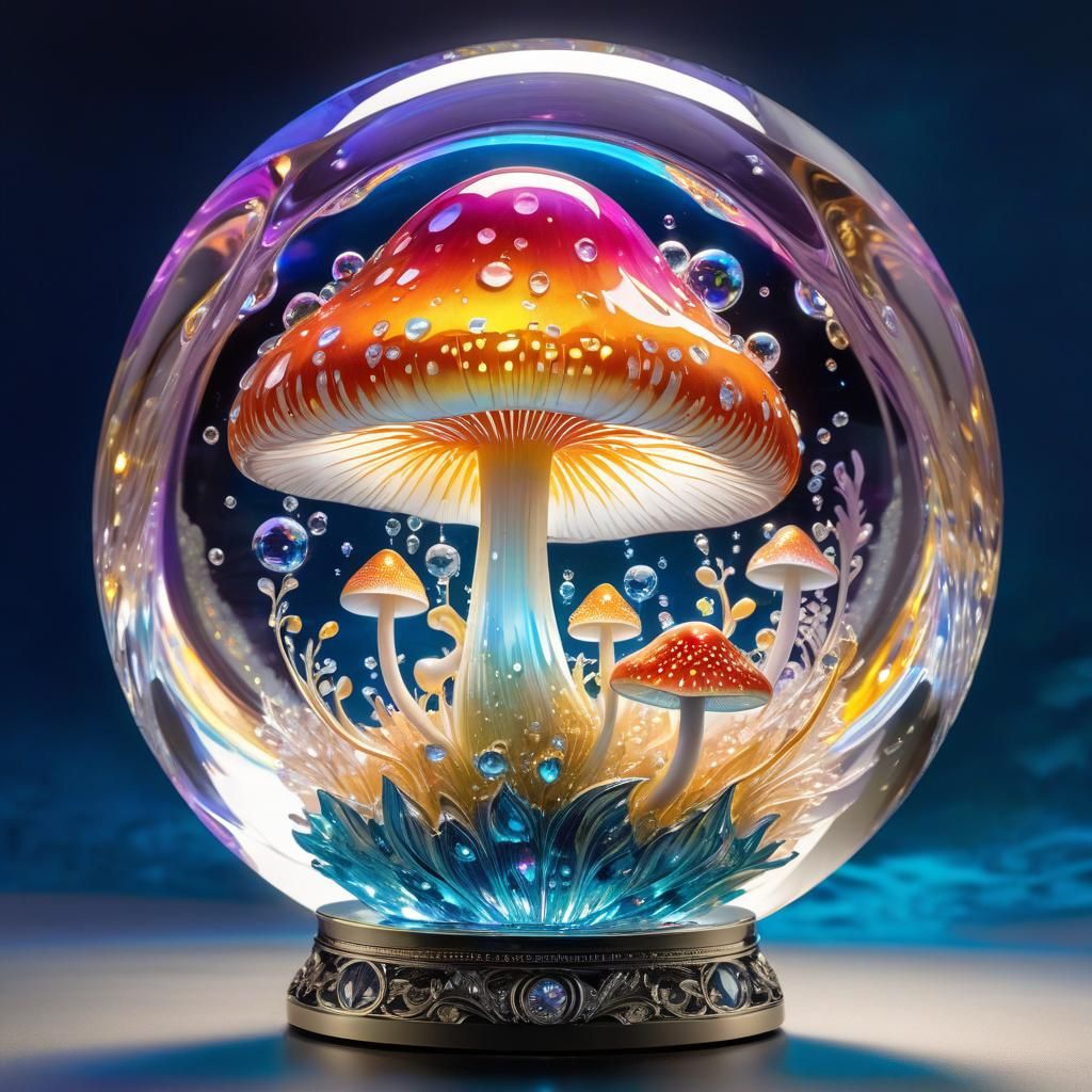 Surreal Plasma Mushroom in Crystal Orb, Cel-Shaded