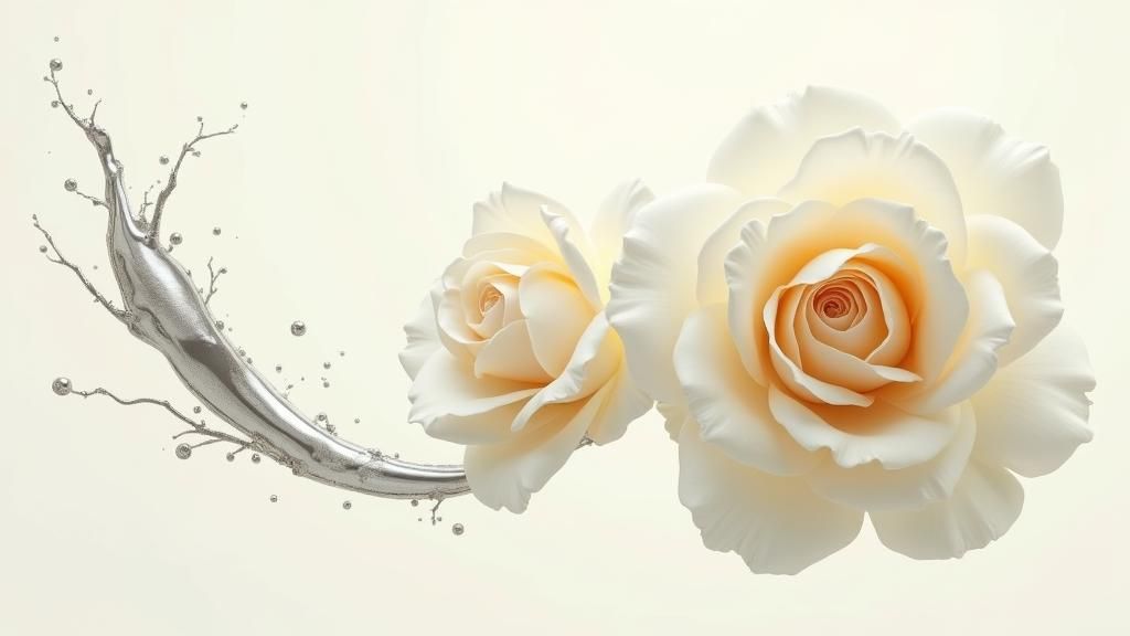 White Roses with Silver Splash: Dreamlike Digital Art