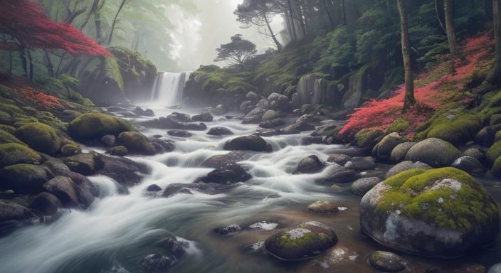 Lush Forest Waterfall in Cinematic Landscape