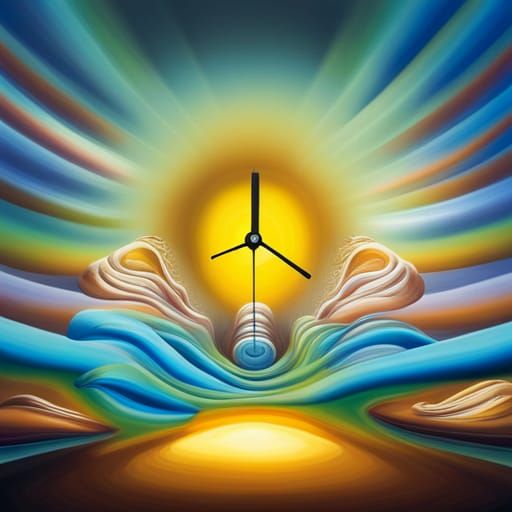 Surreal Rainbow Clock Melting in Sunshine Beams