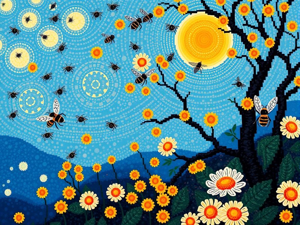 Pixelated Bee World Inspired by Impressionism and Expression...