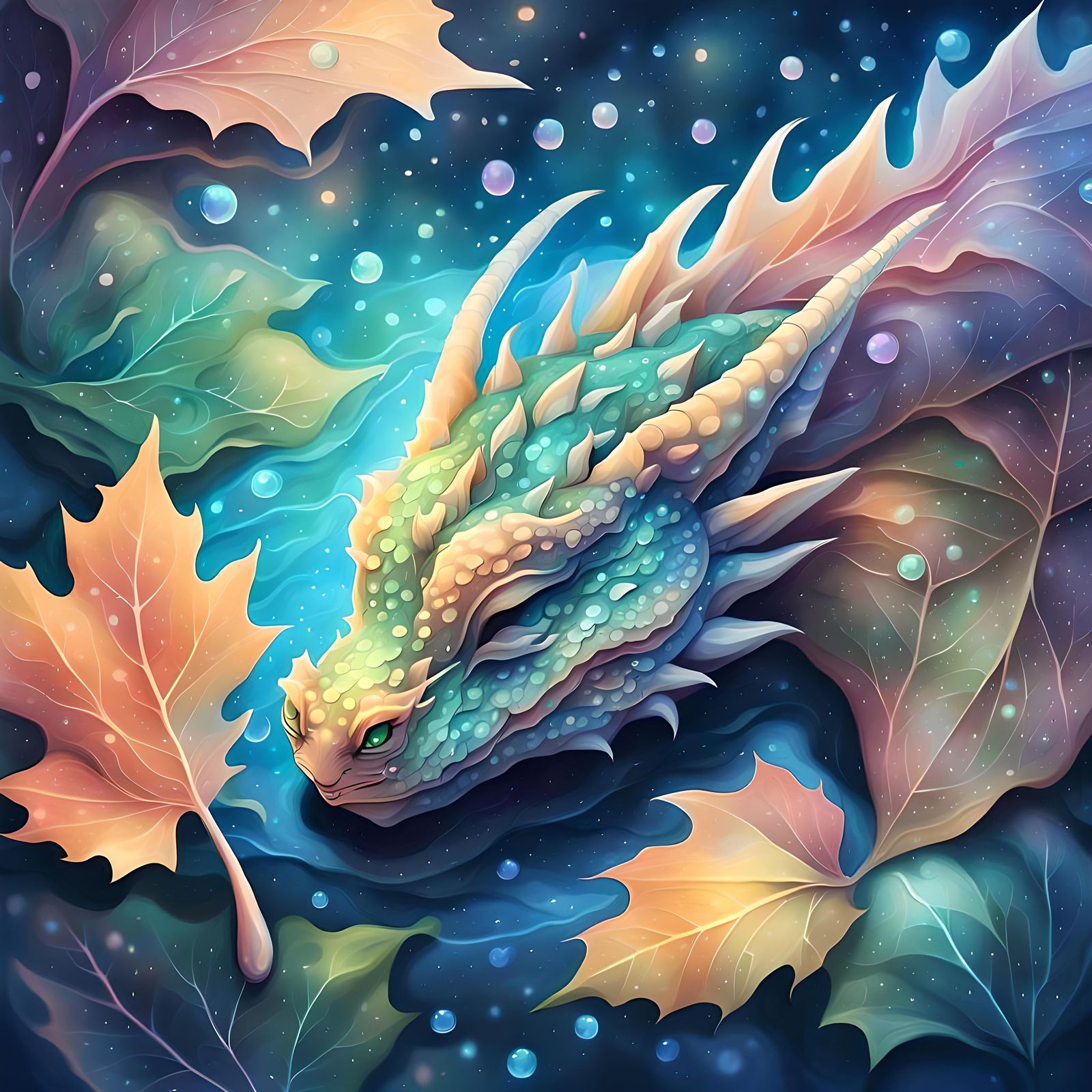 Sleeping Dragon in Mystic Rainfall: Digital Illustration