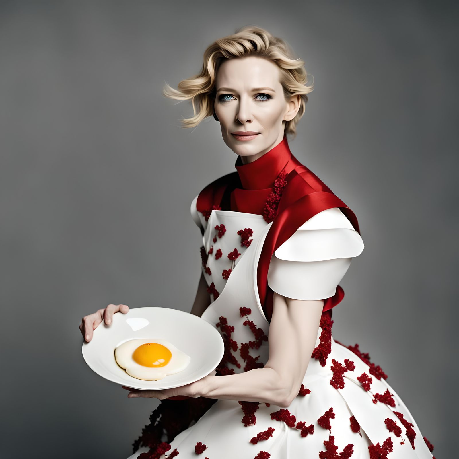 Cate Blanchett Elegance in Red Gown with Scrambled Eggs