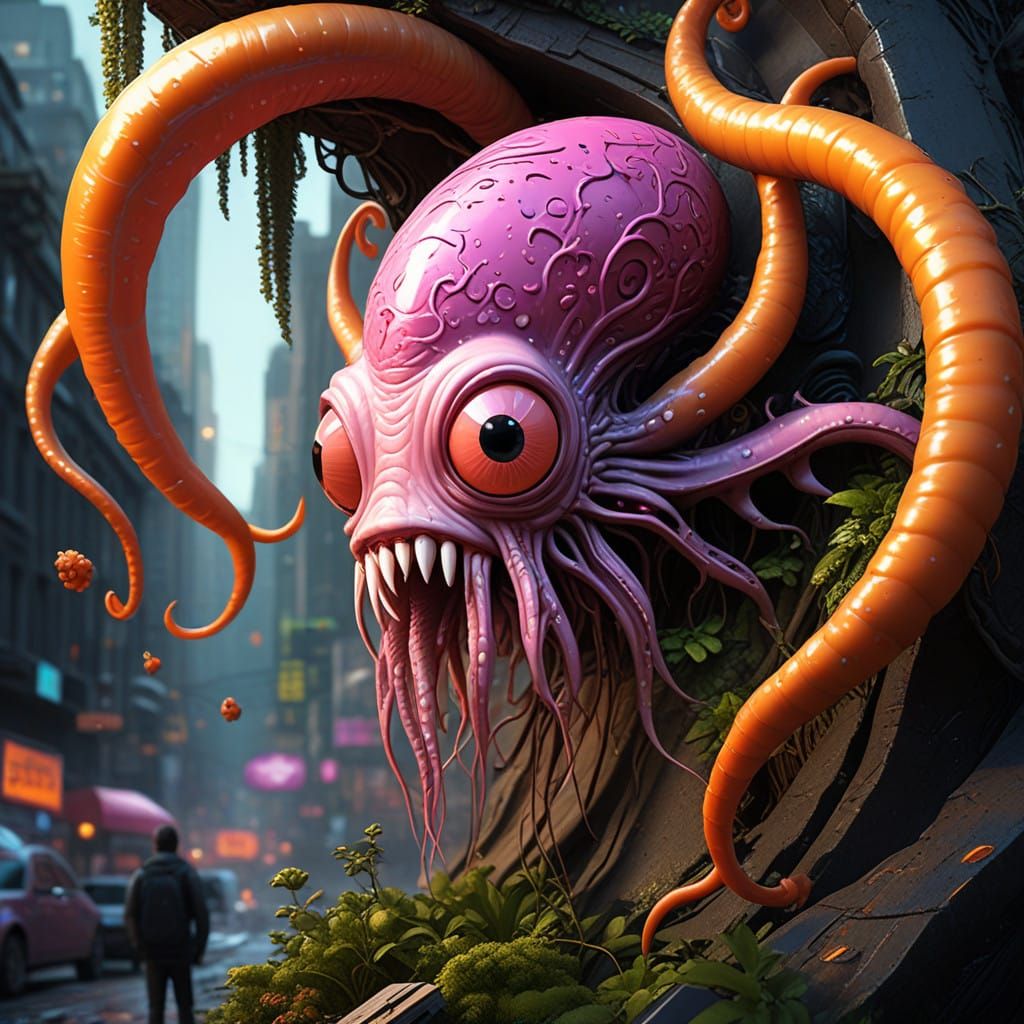 Ethereal Plant-Alien with Cephalopod Features, Blending Flor...