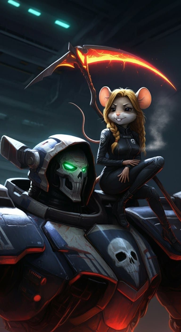 Sinister Mech with Mouse Pilot in Sci-Fi Hangar