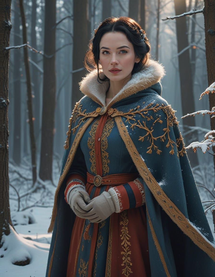 Confident Snow White in a Winter Wonderland, Cinematic Digit...