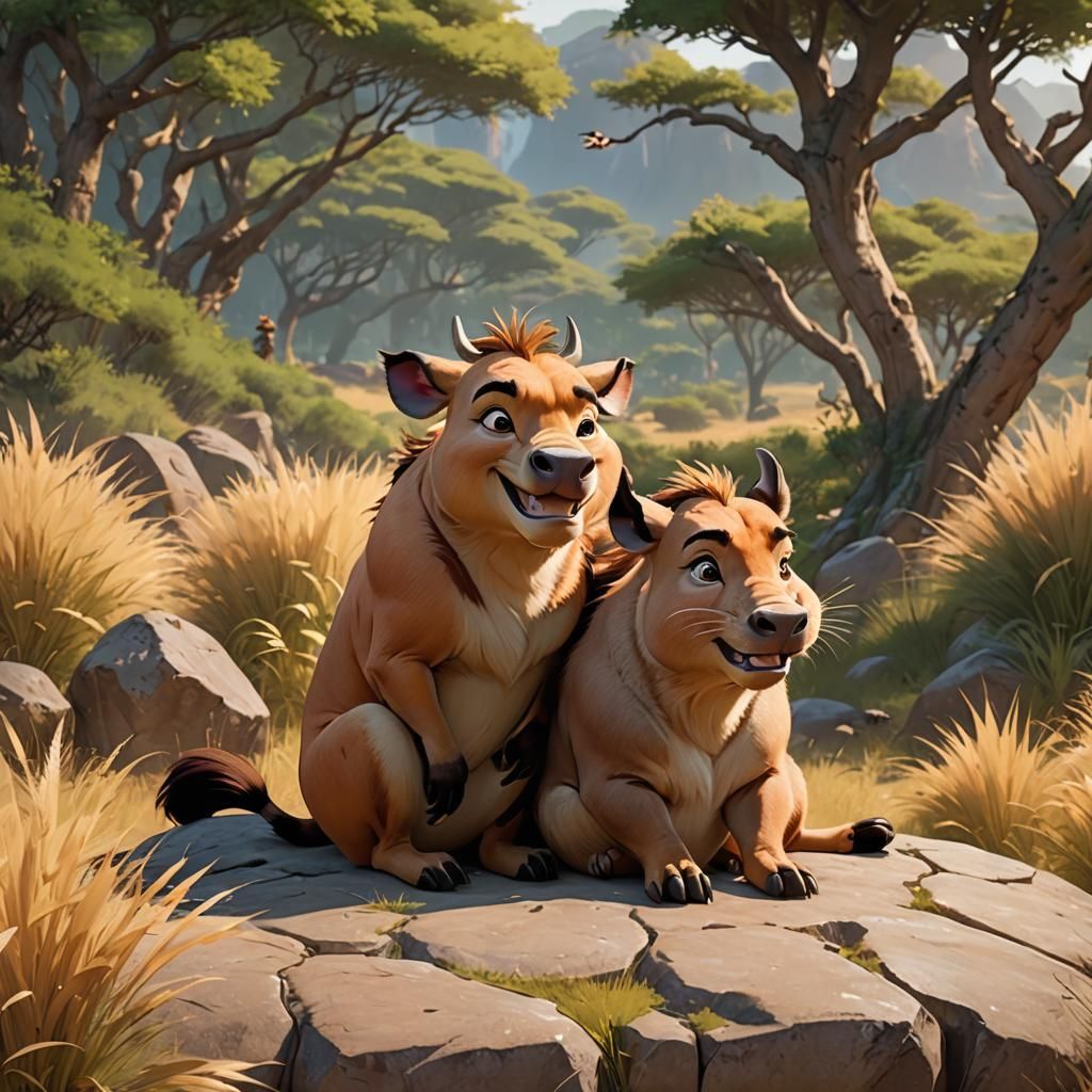 Timon and Pumba in Vibrant 3D Anime Style