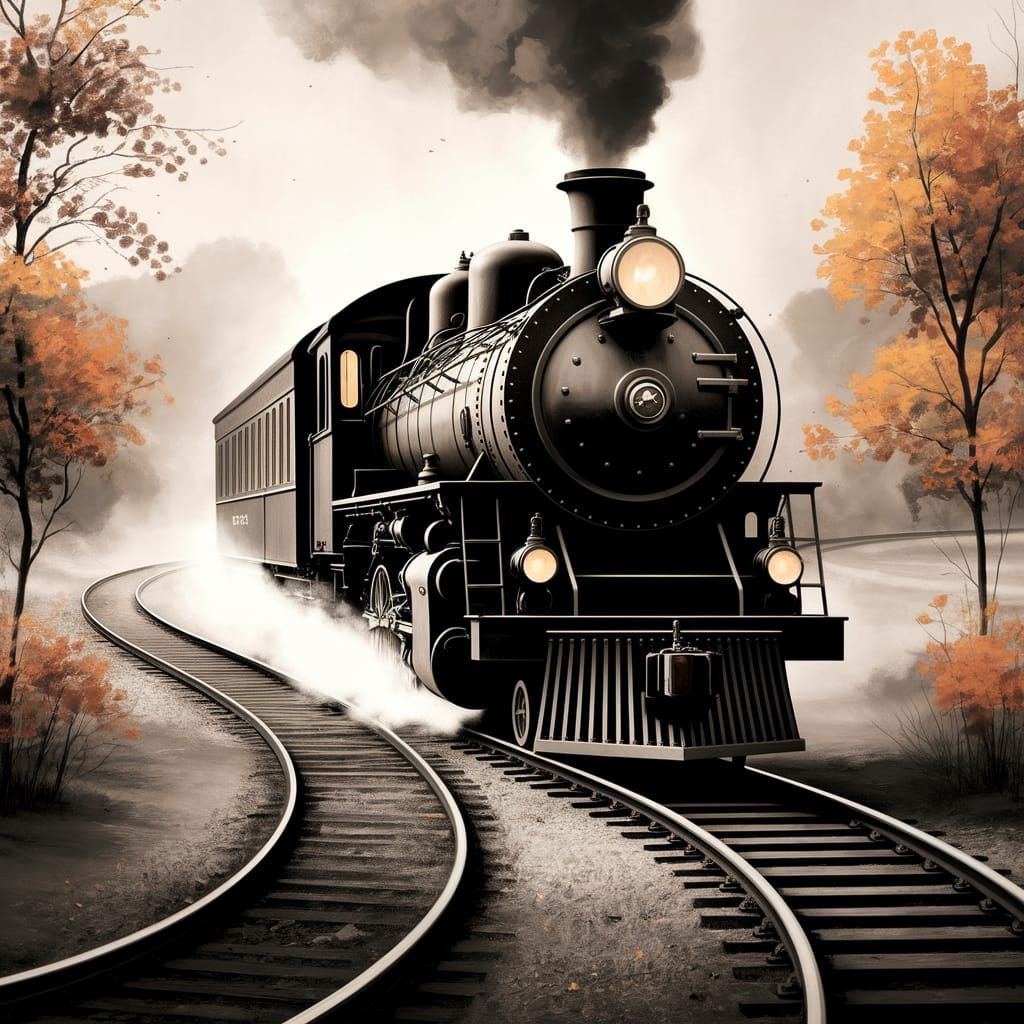 Vintage Steam Locomotive in Dreamy Autumn Landscape