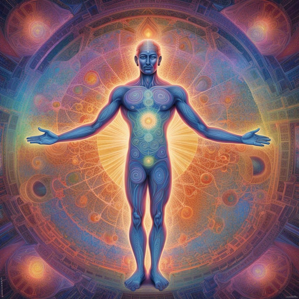Psychedelic Vetruvian Man in Cosmic Nirvana