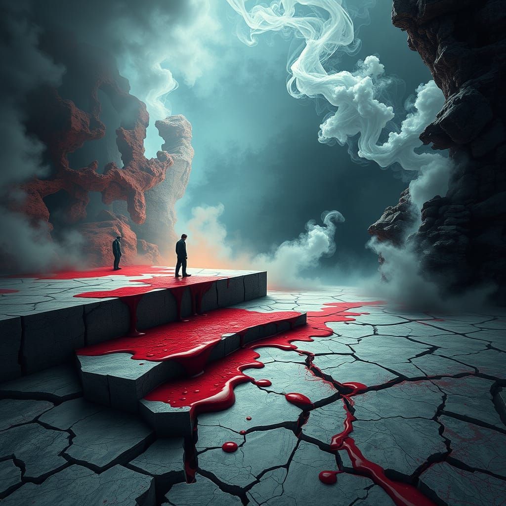 Surreal Terrace with Mysterious Entities in Fractal Style