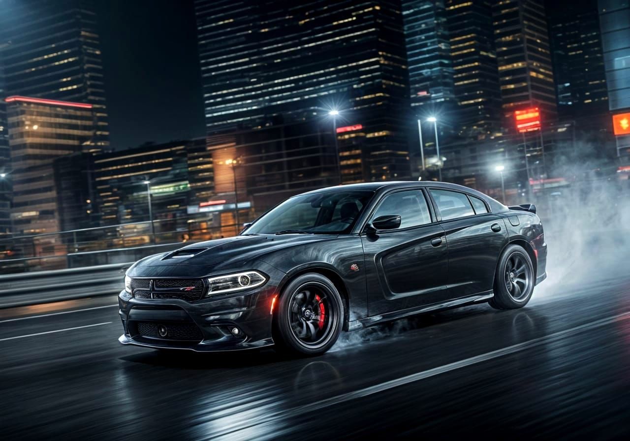 Dodge Charger SRT in High-Speed Street Racing at Night