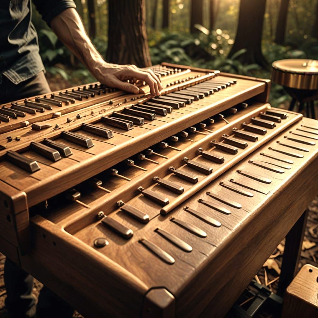 Hyperrealistic Wooden Marimba and Cajon Still Life