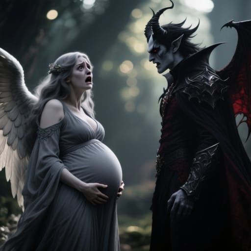 Terrified Pregnant Angel Confronts Evil: Dark Romanticism St...