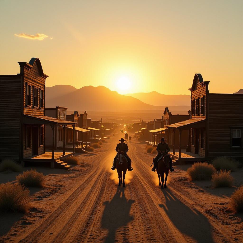 Sunrise Over Wild West Town: Cinematic Still