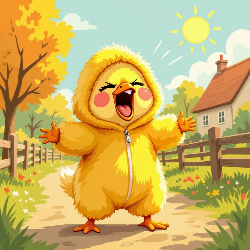 Grumpy Chick Screams in Children's Illustration Style