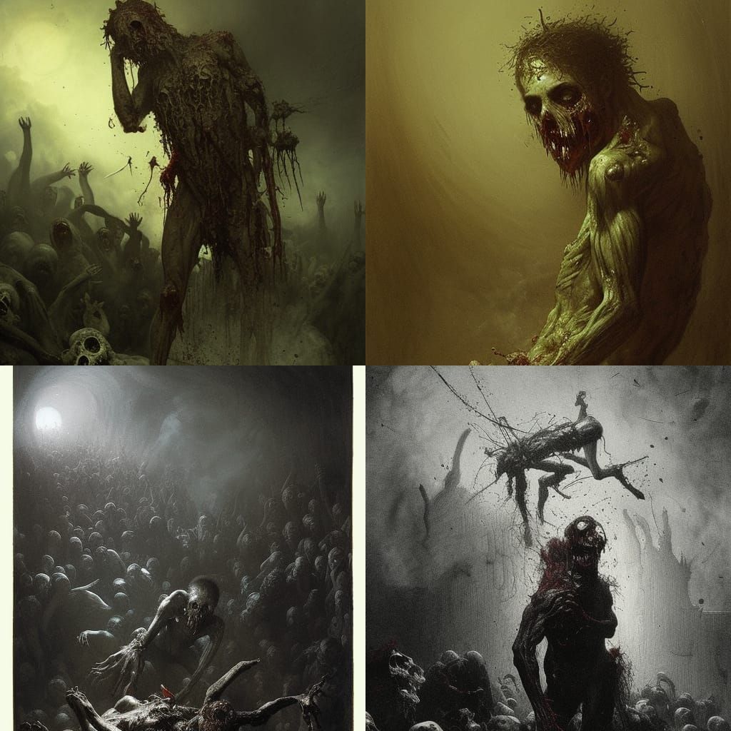 Horrific Zombie with Exposed Guts in Engraving Style
